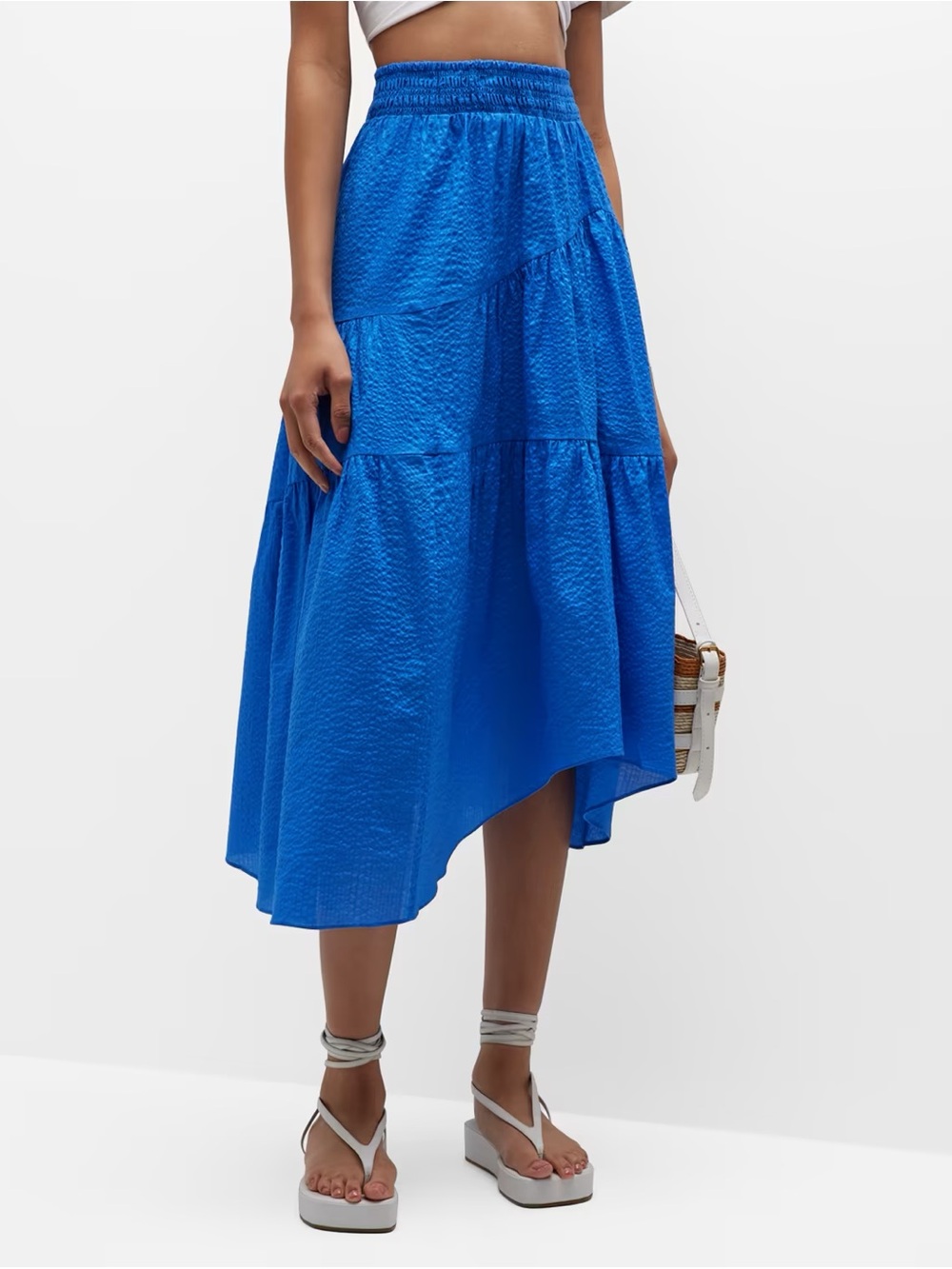 Frame Denim Cobalt Blue High-Low Tiered Skirt